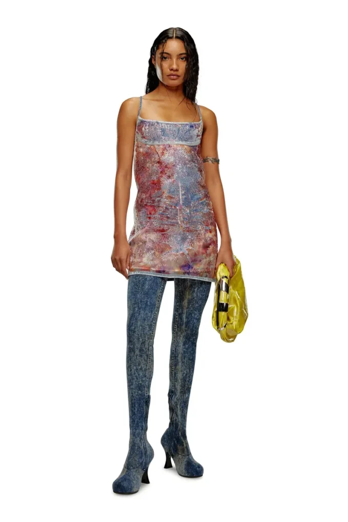 de-held-short-fse Strappy midi dress in sequin denim de-held-short-fse Strappy midi dress in sequin denim