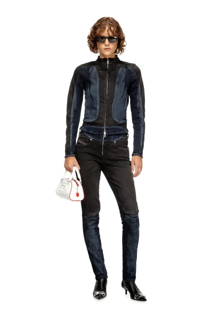 de-morny-s Biker-style jacket in bicolour denim de-morny-s Biker-style jacket in bicolour denim