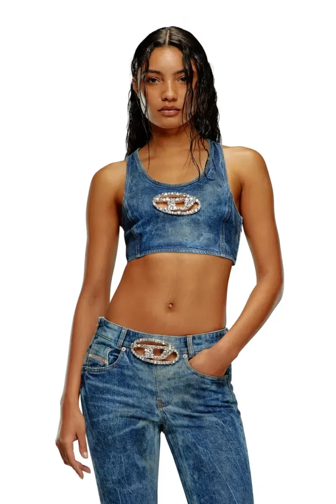 de-top-fse Cropped denim top with crystal plaque de-top-fse Cropped denim top with crystal plaque