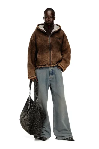 f-ella Acid-wash zip-up hoodie with teddy lining f-ella Acid-wash zip-up hoodie with teddy lining