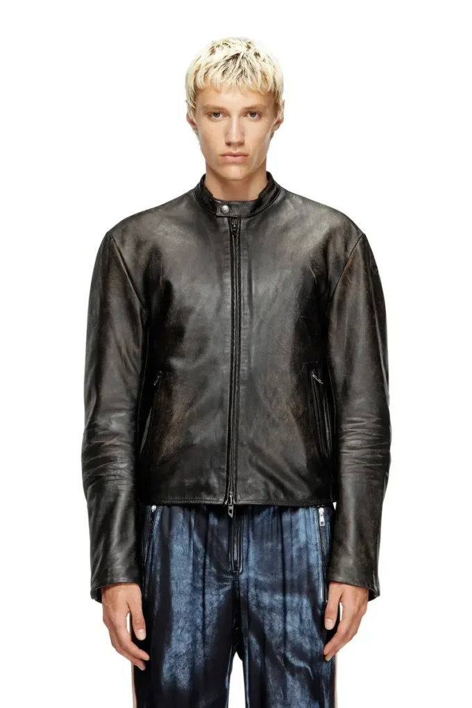 l-aross Distressed leather biker jacket l-aross Distressed leather biker jacket