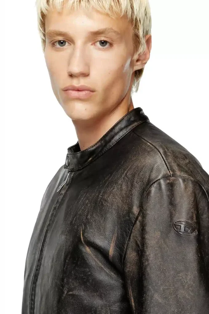 l-aross Distressed leather biker jacket l-aross Distressed leather biker jacket
