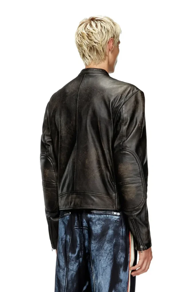l-aross Distressed leather biker jacket l-aross Distressed leather biker jacket