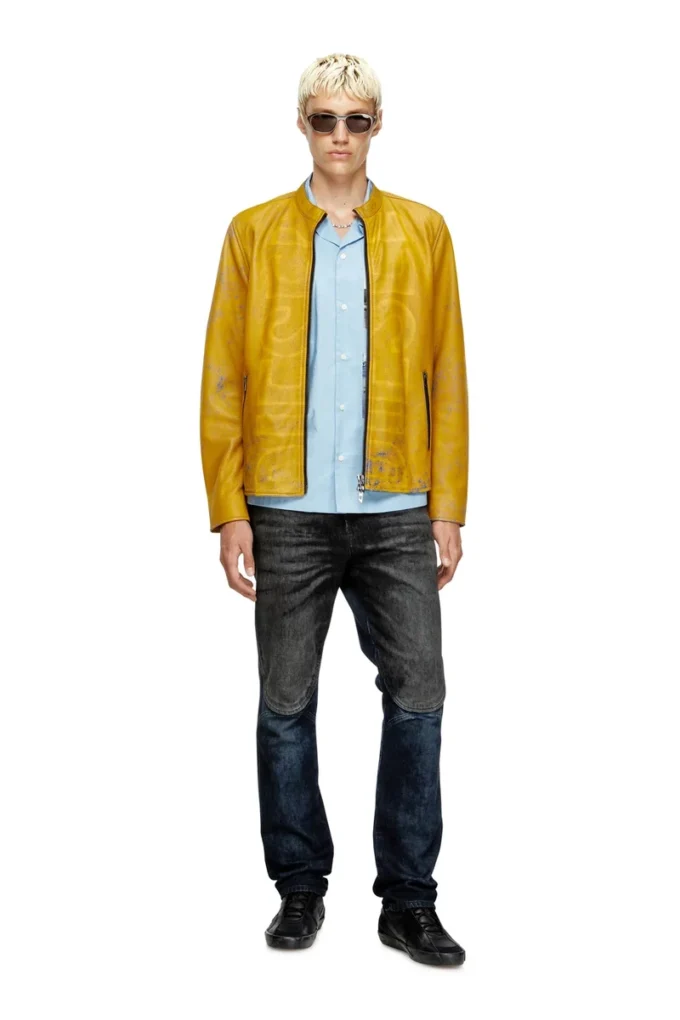 l-evert-a Treated leather biker jacket with faded logo l-evert-a Treated leather biker jacket with faded logo