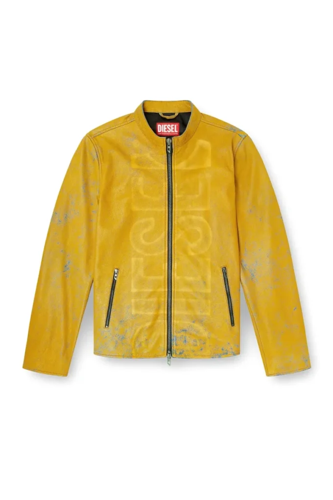 l-evert-a Treated leather biker jacket with faded logo l-evert-a Treated leather biker jacket with faded logo