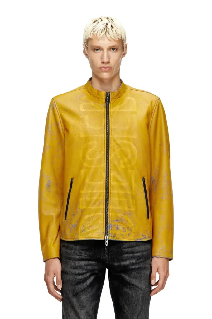 l-evert-a Treated leather biker jacket with faded logo l-evert-a Treated leather biker jacket with faded logo