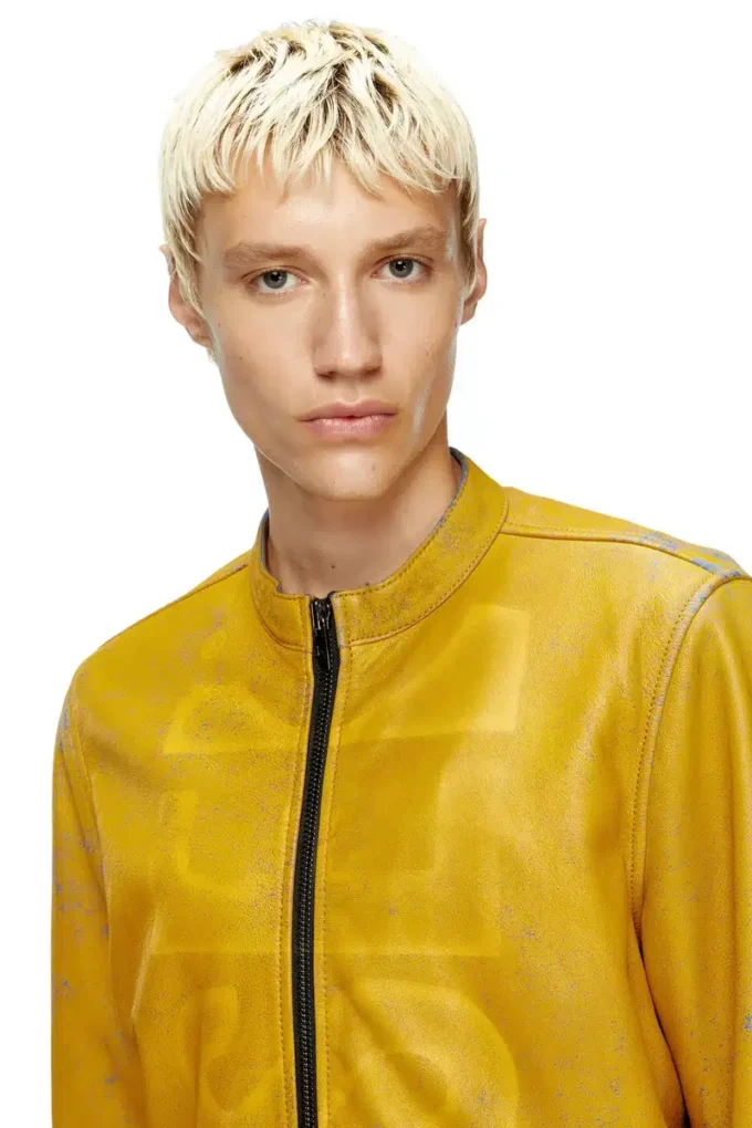 l-evert-a Treated leather biker jacket with faded logo l-evert-a Treated leather biker jacket with faded logo