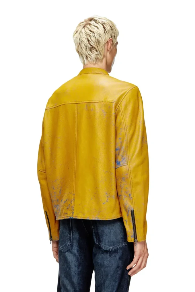 l-evert-a Treated leather biker jacket with faded logo l-evert-a Treated leather biker jacket with faded logo