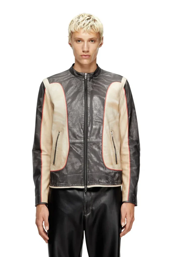 l-evert Trompe l’oeil-effect leather biker jacket l-evert Trompe l’oeil-effect leather biker jacket