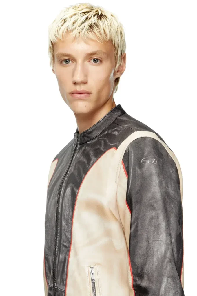 l-evert Trompe l’oeil-effect leather biker jacket l-evert Trompe l’oeil-effect leather biker jacket