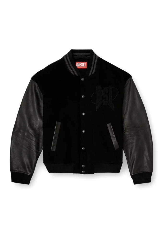 l-nyman Varsity bomber jacket in cotton and leather