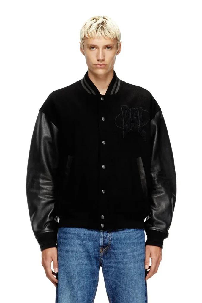l-nyman Varsity bomber jacket in cotton and leather