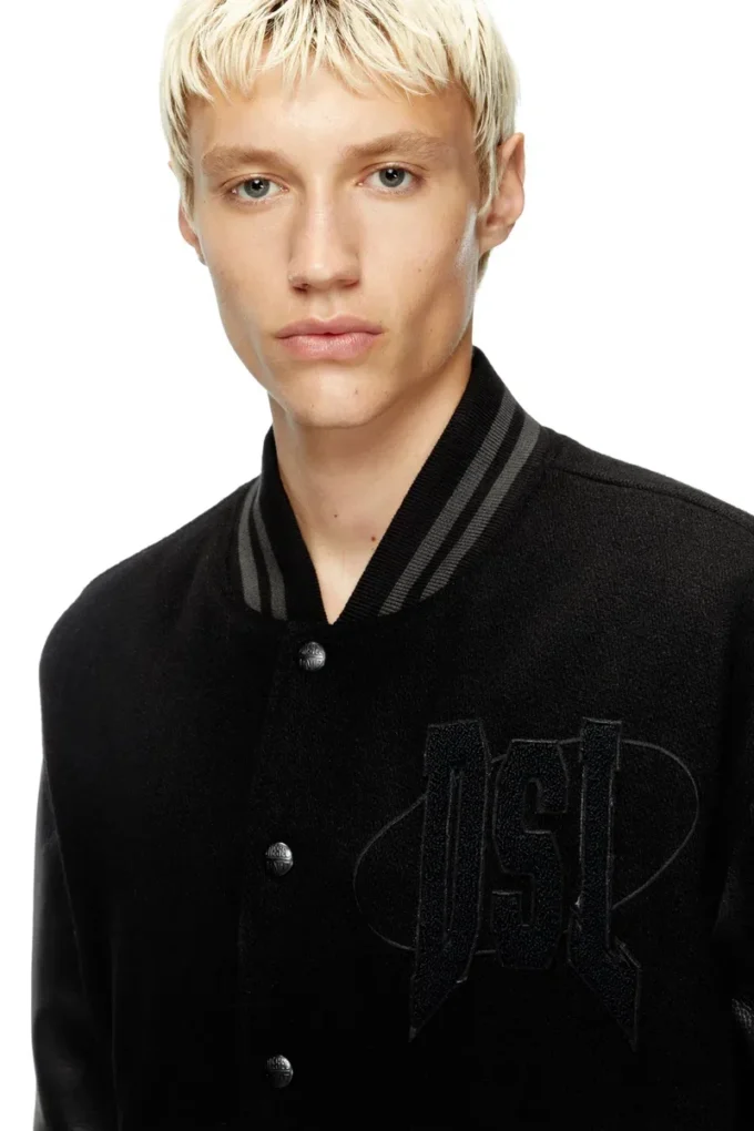 l-nyman Varsity bomber jacket in cotton and leather