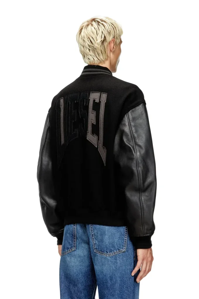 l-nyman Varsity bomber jacket in cotton and leather