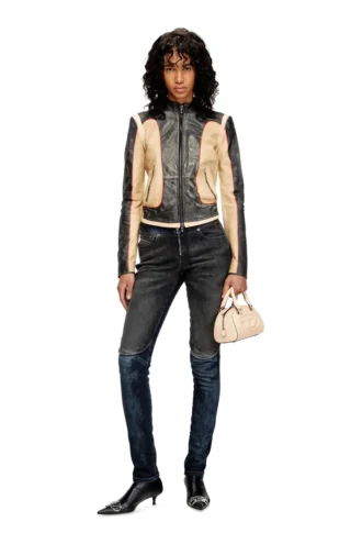 l-oonie Trompe l’oeil-effect leather biker jacket l-oonie Trompe l’oeil-effect leather biker jacket