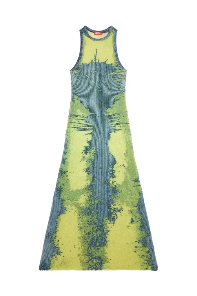 m-magias Long dress in devoré metallic knit m-magias Long dress in devoré metallic knit