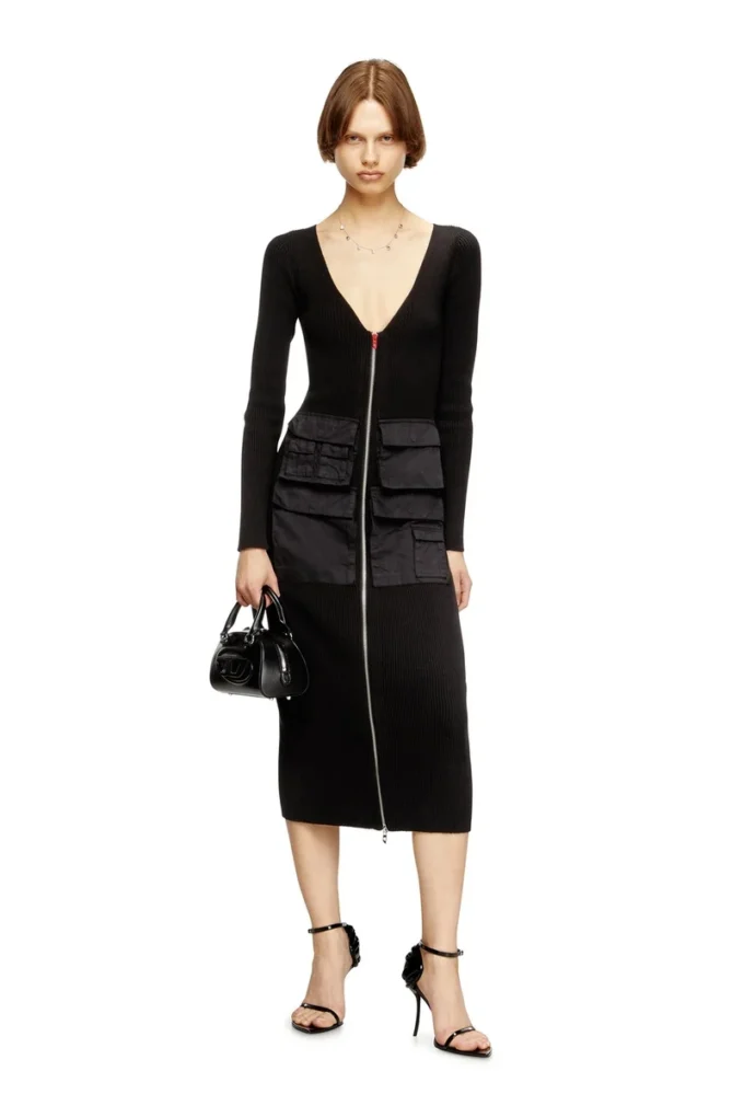 m-melti-ls Ribbed midi dress with cargo pockets m-melti-ls Ribbed midi dress with cargo pockets