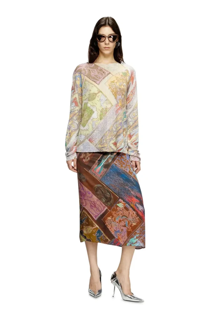 o-rchid Viscose midi skirt with Heraldic print o-rchid Viscose midi skirt with Heraldic print