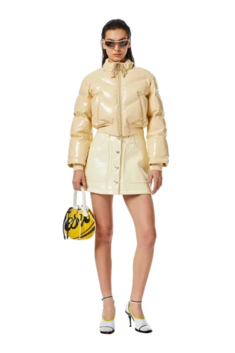 w-crema Quilted-vinyl down bomber jacket w-crema Quilted-vinyl down bomber jacket